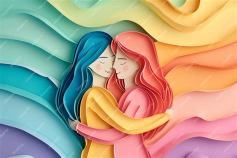 Premium Photo Lesbian Couple Hugging Each Other Illustration In Paper