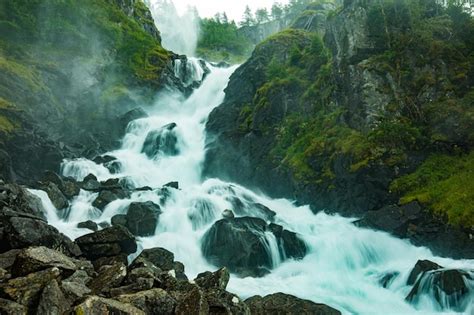 Premium Photo Latefossen Waterfall In Hordaland Norway Old Stone Bridge