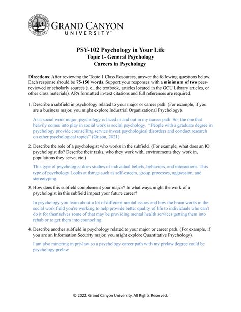 Psy 102 Rs T1 Careersin Psychology Psy 102 Psychology In Your Life