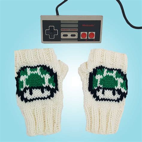 Retro Mario Inspired Green 1 Up Mushroom Fingerless Gloves Etsy Canada