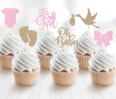 It S A Girl Baby Shower Cupcake Topper Set Girl Baby Etsy