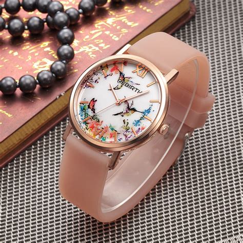 New Rebrth Women Watch Bird Poster Dial Girl Color Silicone Strap