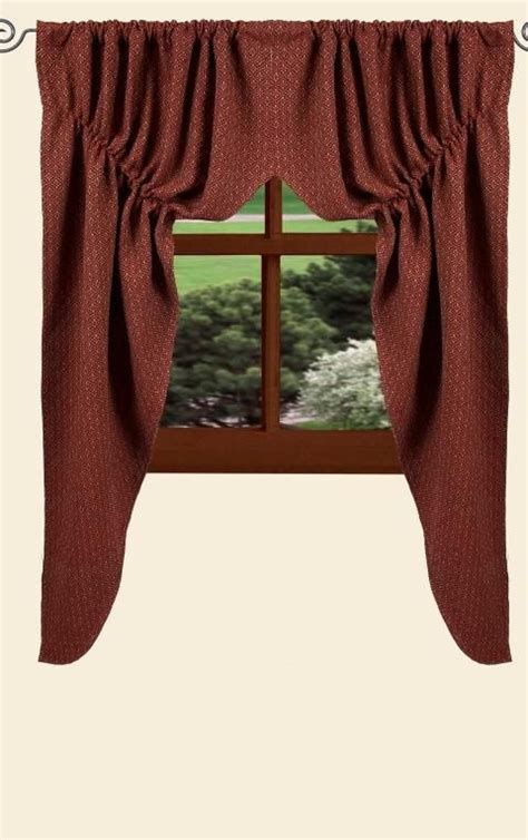 Pjf Primitive Philmont Jacquard Fully Lined Curtains In Barn Red