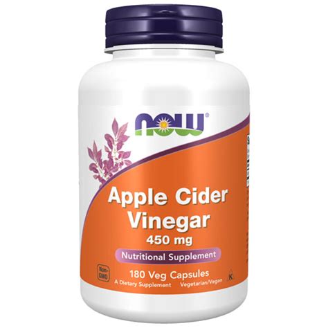 Now Foods Apple Cider Vinegar 450 Mg 180 Veggie Capsules Nutritional Supplement