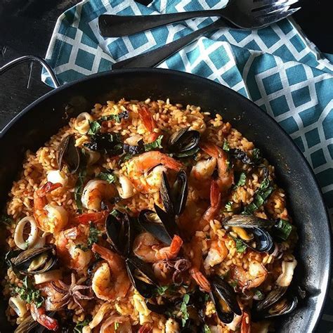 Seafood Paella With Saffron Rice And Red Mustard Greens By Thespicyolive1 Quick And Easy Recipe