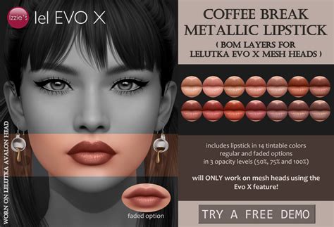 Second Life Marketplace Izzies Demo Coffee Break Metallic Lipstick