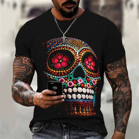 Mens 3d Skull Print T Shirts Graphic Streetwear Casual Summer Tees