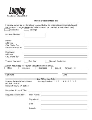 Langley Federal Credit Union Direct Deposit Request Fill