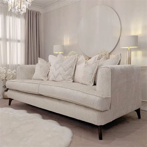 Gisele Oyster Textured Chenille Pillowback Sofa Range With Walnut Leg