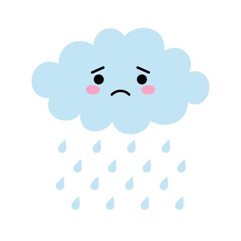 Cute Dibujos Animados Kawaii Nube Azul Con Gotas De Lluvia Con Cara