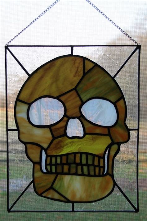 Green Skull Stained Glass Panel Etsy Stained Glass Crafts Stained