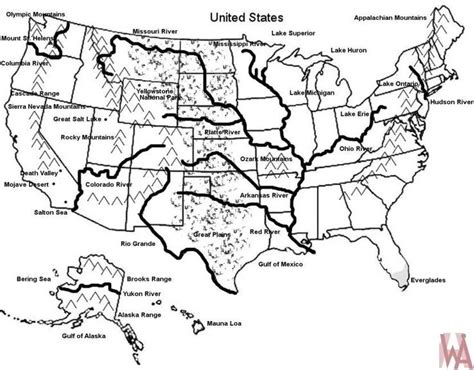 Map Of Usa With Mountain Ranges And Rivers Dorisa Josephina