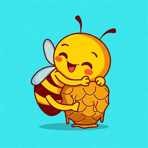 Premium Vector Cute Bee Hugging Honeycomb Or Bee Hive Cartoon Vector