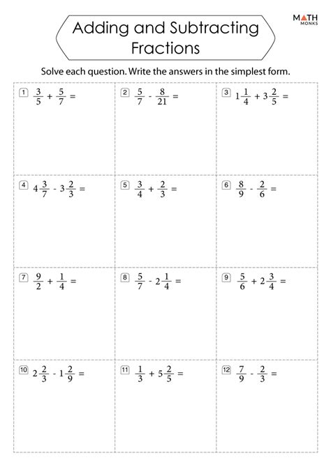 Adding And Subtracting Fractions Worksheets With Answer Key