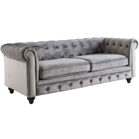 Chesterfield Gray Velvet Tufted Sofa At Home