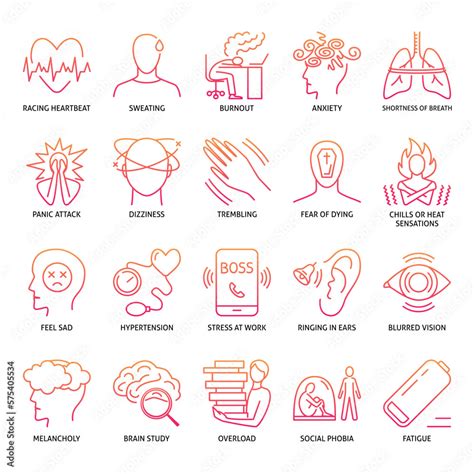 Causes and symptoms of stress icon set Stock Vector | Adobe Stock