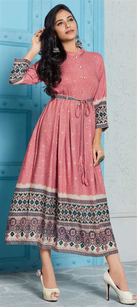 Casual Pink And Majenta Color Rayon Fabric Kurti 1605540