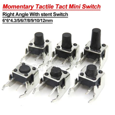 20pcs 6 6 4 3 5 6 7 8 9 10 12mm Pcb Momentary Tactile Tact Mini Switch 6x6mm Right Angle With