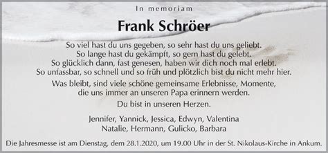 Traueranzeigen von Frank Schröer noz Trauerportal