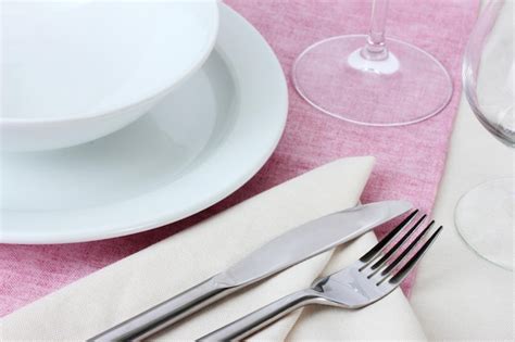 Premium Photo Table Setting With Fork Knife Plates And Napkin