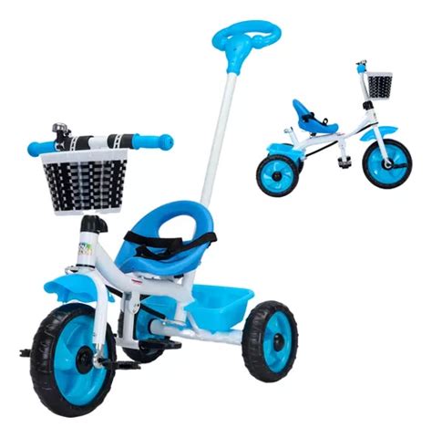 Triciclo Infantil 2 Em 1 Empurrador Pedal Passeio Motoca Cor Azul