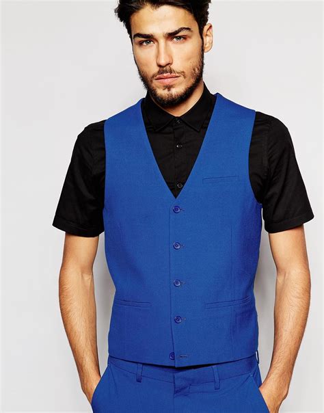 Asos Waistcoat In Blue In Blue For Men Save Lyst