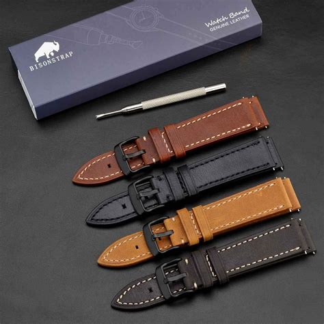 BISONSTRAP Leather Watch Straps Quick Release Replacement Band For Men