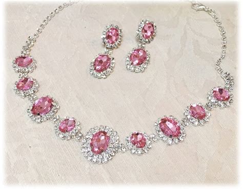 Wedding Jewelry Set Pink Necklace And Earrings By Glamduchess