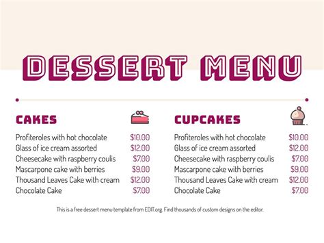 Free Printable Dessert Menu Templates - FREE PRINTABLE TEMPLATES