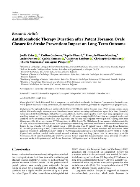 Pdf Antithrombotic Therapy Duration After Patent Foramen Ovale