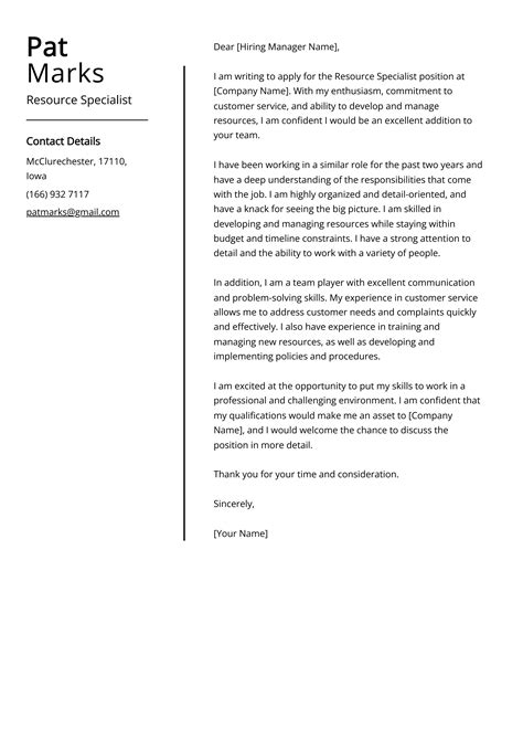 Resource Specialist Cover Letter Examples Template Tips