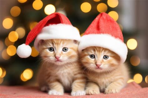 Premium Ai Image Adorable Feline Duo In Santa Hats Spreads Holiday