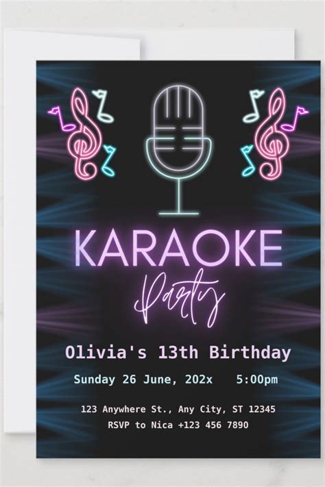 Neon Glow Karaoke Birthday Party Invitation Zazzle Birthday Party Invitations Karaoke