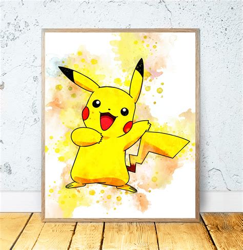 Pikachu Pokemon Print Watercolor Pokemon Printable Pikachu Etsy The