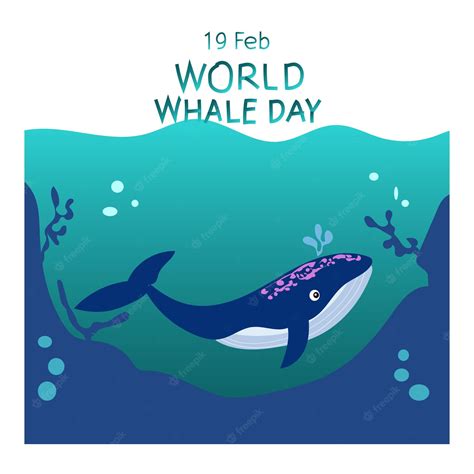 El 19 de febrero es la ilustración vectorial del día mundial de la ballena. | Vector Premium