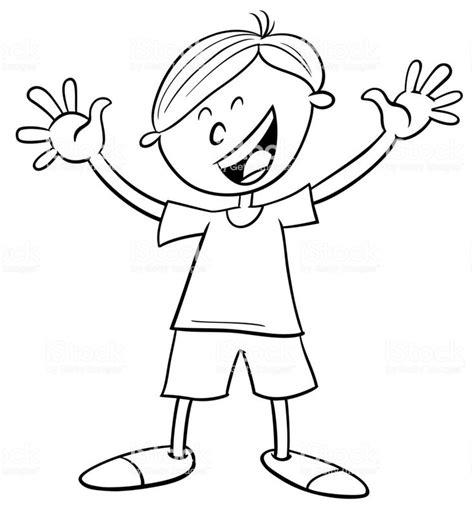 Black And White Cartoon Illustration Of Happy Preschool Or Elementary