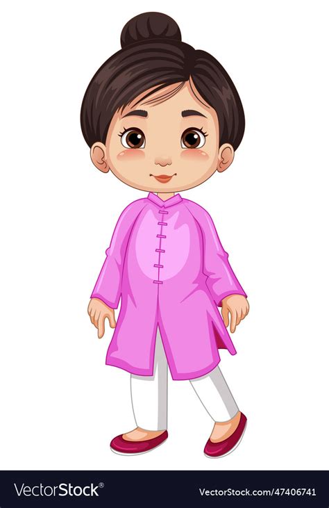 Cute Asian Vietnamese Girl Cartoon Character Vector Image