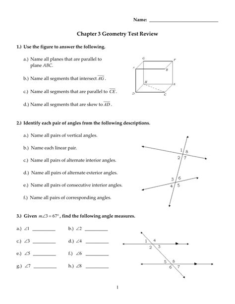 Geometry 1 3 Worksheet Answers