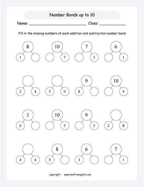 Number Bonds Worksheet 1st Grade