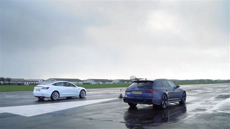 Dragrace Audi Rs 6 Avant Vs Tesla Model 3 Performance Topgear