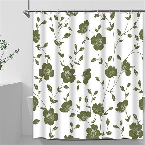 Amazon Sage Green Floral Shower Curtain Boho Botanical Flowers