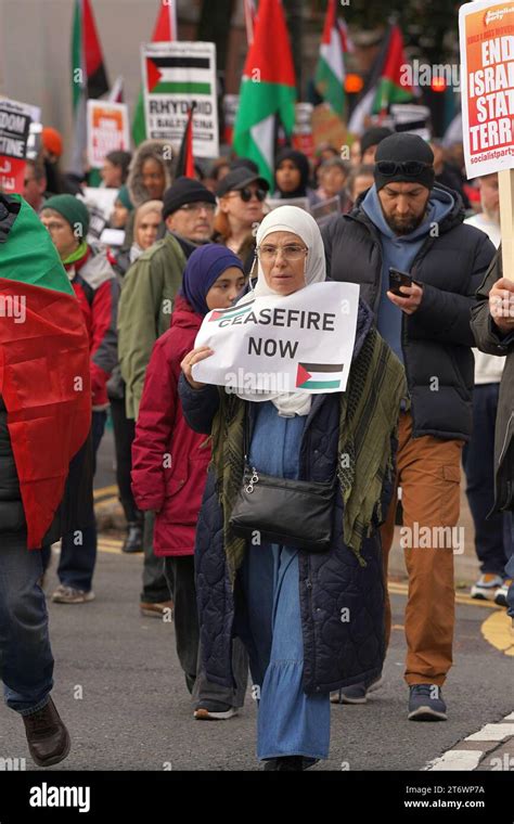 Muslim Female Protester At The Pro Palestine March In Cardiff City