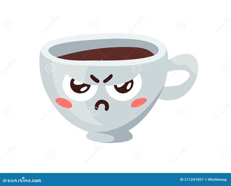 Cartoon Character Angry Coffee Cup Hand Drawn Vector Pattern Emoticon