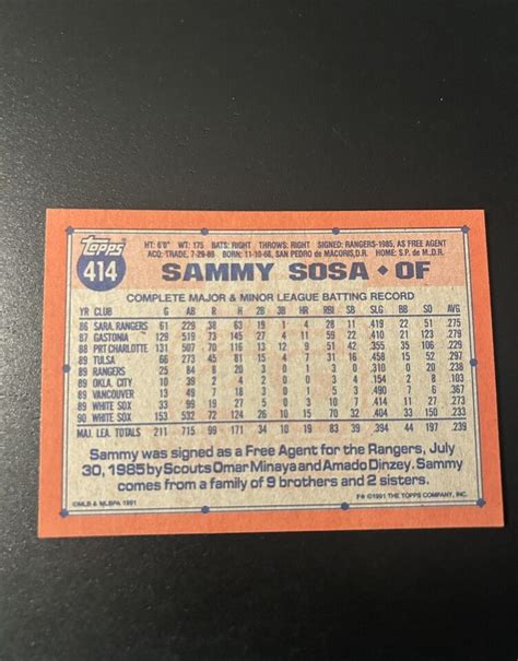 Topps Sammy Sosa Years Of Baseball Error Card Wrong