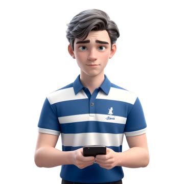 Renderização 3d De Um Jovem De Camisa Pólo Listrada Azul E Branca