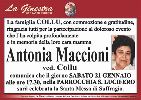 Funerali E Annunci Funebri A Vallermosa Antonia Maccioni Funer