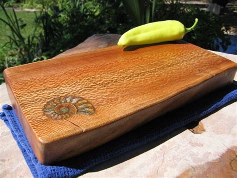 Sycamore Cutting Board Centerpiece With Ammonite By Inlaidwoods