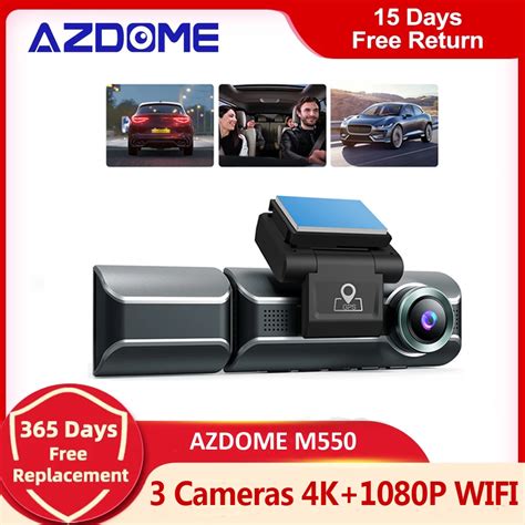 Azdome Dash Cam 4k 1080p Front And Rear And Inner Car Dvr 3 Cameras Gps