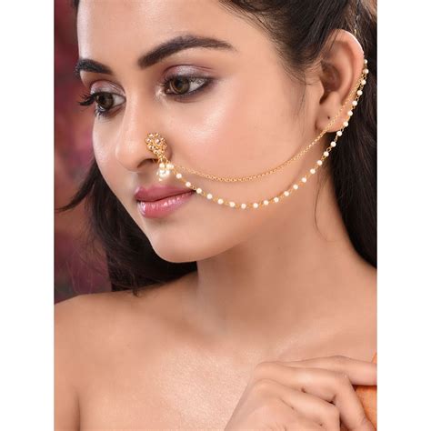 Buy Saraf Rs Jewellery Gold Plated White Stone Studded And Pearl Nose