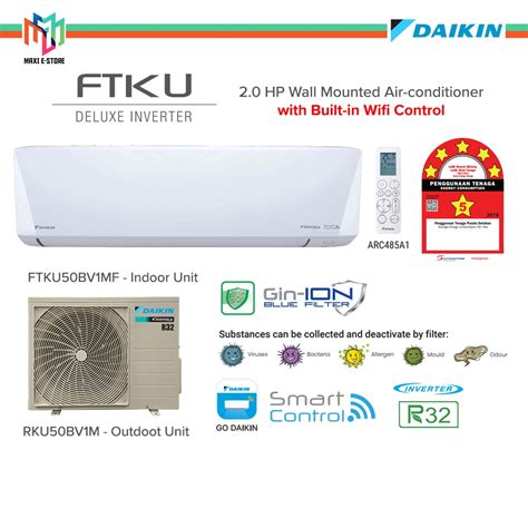 Daikin FTKU50BV1MF 2 0 HP Wall Mounted Deluxe Inverter Air Conditioner